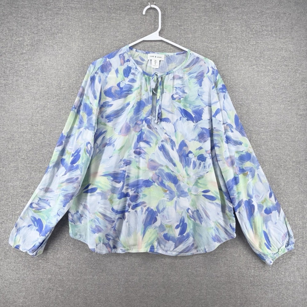 Cloth & Stone Blouse Top Women XL Blue Floral Casual Long Sleeve